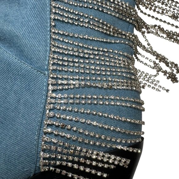 Azalea Wang TooCute Denim Rhinestone Fringed Mid Calf Cowboy Boots Size 7 NEW - Picture 6 of 12